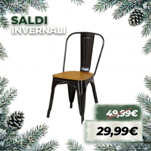 Sedia INDUSTRY con SEDUTA IN LEGNO in Metallo impilabile Design Industriale (Vintage Nero)