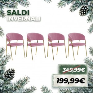 Poltroncina CAROL in velluto imbottito con struttura e gambe in metallo oro (Rosa 4 Pezzi)