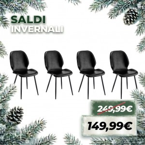Set 4 Pezzi Sedia FAIR in Similpelle, Struttura in Metallo (Nero)