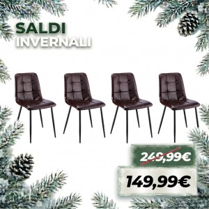 Set 4 Pezzi Sedia JADE in Similpelle e Struttura in Metallo (Marrone)
