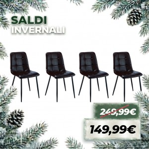 Set 4 Pezzi Sedia JADE in Similpelle e Struttura in Metallo (Nero)