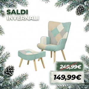 Poltrona con Sgabello SET SIESTA Design Patchwork Multicolore (Patchwork Sky)