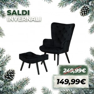 Poltrona con Sgabello SET SIESTA di Design Gambe nere in Legno di Faggio (Velluto Nero)
