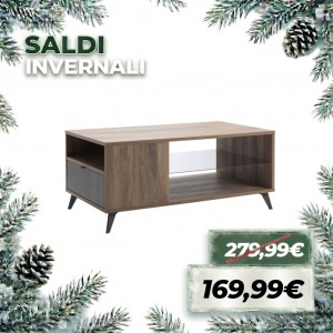 Tavolino da Salotto CELESTIA 1 Cassetto e 2 Vani (Grigio Scuro Laccato/Noce Brera)