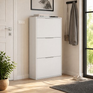 Vista ambientata Scarpiera salvaspazio colore Bianco Matt. Opaco con doppio profondità Totò Piccinni