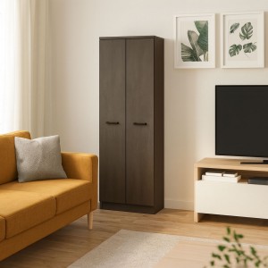 Vista ambientata Mobile Portascope in legno colore Fango con 2 ante e vani laterali modello Gabriella Totò Piccinni