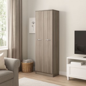 Vista ambientata Mobile Portascope in legno colore Olmo con 2 ante e vani laterali modello Gabriella Totò Piccinni