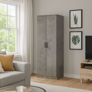 Vista ambientata Scarpiera in Legno colore Cemento con ripiani e 2 ante modello Gabriella Totò Piccinni