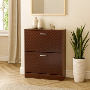 Vista ambientata Scarpiera in legno colore Arte Povera con 2 ante a ribalta con doppio scompartimento Totò Piccinni