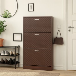 Vista ambientata Scarpiera Salvaspazio in legno colore Arte Povera 3 ante con doppio scompartimento Totò Piccinni