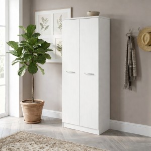 Vista ambientata Mobile Portascope in legno colore Bianco Frassino con 2 ante e vani laterali modello Gabriella Totò Piccinni