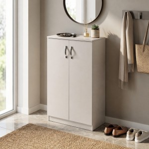 Vista ambientata Scarpiera in Legno colore Bianco Frassino con ripiani e 2 ante modello Gabriella Totò Piccinni