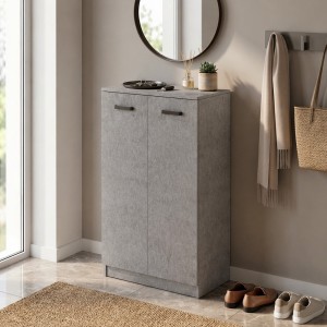 Vista ambientata Scarpiera in Legno colore Cemento con ripiani e 2 ante modello Gabriella Totò Piccinni