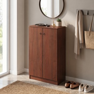 Vista ambientata Scarpiera in Legno colore Noce Antico con ripiani e 2 ante modello Gabriella Totò Piccinni