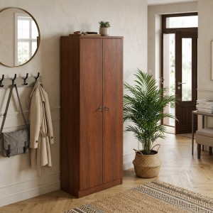 Vista ambientata Scarpiera in Legno colore Noce con ripiani e 2 ante modello Gabriella Totò Piccinni