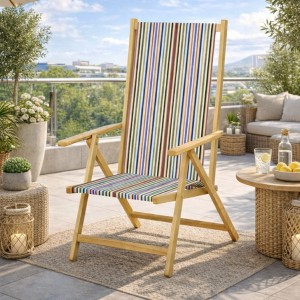 Vista ambientata Sedia sdraio colore "Nero/Rosa" con struttura in legno e tela richiudibile modello Positano Totò Piccinni