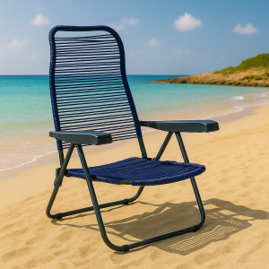 Vista ambientata Spiaggina cordonata colore Blu con braccioli e 6 posizioni modello Marina Totò Piccinni