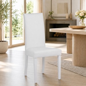 Vista ambientata Sedia imbottita in similpelle colore Bianco con struttura e gambe in legno modello Denver Totò Piccinni