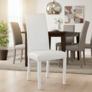 Vista ambientata Sedia imbottita in similpelle colore Bianco con struttura e gambe in legno modello Denver Totò Piccinni