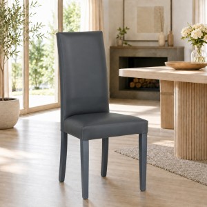 Vista ambientata Sedia imbottita in similpelle colore Grigio con struttura e gambe in legno modello Denver Totò Piccinni