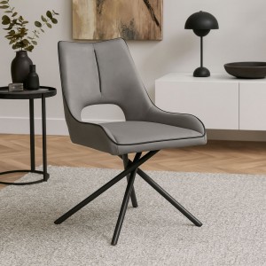 Vista ambientata Sedia in Similpelle imbottita colore Grigio con gambe in metallo modello Aurelia Totò Piccinni