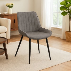 Vista ambientata Sedia in Similpelle imbottita colore Grigio New con gambe in metallo modello Lima Totò Piccinni