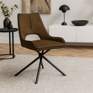 Vista ambientata Sedia in Similpelle imbottita colore Marrone New con gambe in metallo modello Aurelia Totò Piccinni