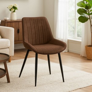 Vista ambientata Sedia in Similpelle imbottita colore Marrone New con gambe in metallo modello Lima Totò Piccinni