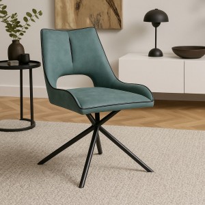 Vista ambientata Sedia in Similpelle imbottita colore Petrolio con gambe in metallo modello Aurelia Totò Piccinni