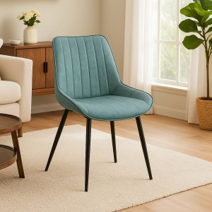 Vista ambientata Sedia in Similpelle imbottita colore Petrolio con gambe in metallo modello Lima Totò Piccinni