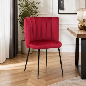 Vista ambientata Poltroncina in Velluto colore Bordeaux con gambe in metallo modello Imperiale Totò Piccinni