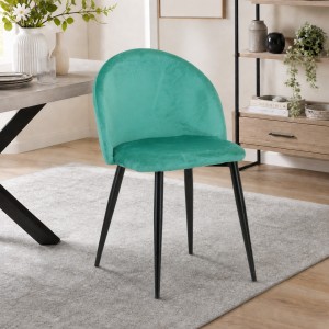 Vista ambientata Poltroncina in Velluto colore Verde con gambe in metallo modello Olimpia Totò Piccinni