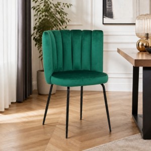 Vista ambientata Poltroncina in Velluto colore Verde Bottiglia con gambe in metallo modello Imperiale Totò Piccinni