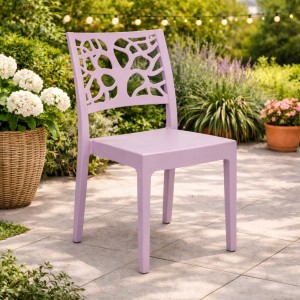 Vista ambientata Sedie In polipropilene colore Rosa Pastello design impilabili made in italy modello Teti Totò Piccinni