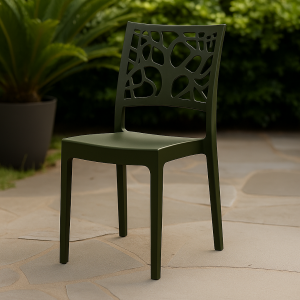 Vista ambientata Sedie In polipropilene colore Verde Oliva design impilabili made in italy modello Teti Totò Piccinni