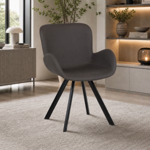 Vista ambientata Poltroncina in Similpelle imbottita colore Marrone con gambe in metallo  modello Giove Totò Piccinni