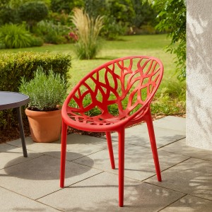 Vista ambientata Sedia poltroncina in polipropilene colore Rosso moderna design impilabile modello Jungle Totò Piccinni