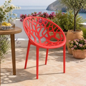 Vista ambientata Sedia poltroncina in polipropilene colore Rosso moderna design impilabile modello Jungle Totò Piccinni