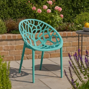 Vista ambientata Sedia poltroncina in polipropilene colore Verde Salvia moderna design impilabile modello Jungle Totò Piccinni