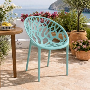 Vista ambientata Sedia poltroncina in polipropilene colore Verde Salvia moderna design impilabile modello Jungle Totò Piccinni