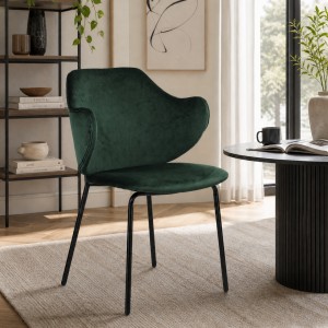 Vista ambientata Sedia in Velluto imbottita colore Verde con gambe in metallo modello Medusa Totò Piccinni