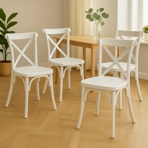 Vista ambientata Set 4 Sedie in Kit in polipropilene effetto legno colore Bianco Shabby modello Cross Totò Piccinni