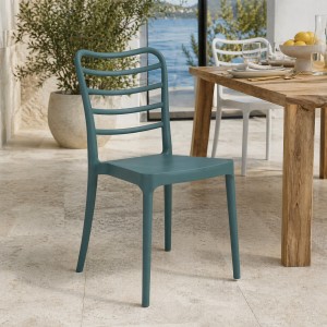 Vista ambientata Sedia da esterno in Polipropilene colore Petrolio design impilabile modello Arco Totò Piccinni