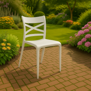 Vista ambientata Sedia da esterno in polipropilene in fibra di vetro colore Bianco modello Scotland Totò Piccinni