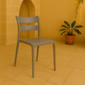 Vista ambientata interna Sedia in Polipropilene colore Grigio design moderno ed impilabile modello Onda Totò Piccinni