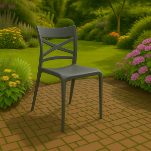 Vista ambientata Sedia da esterno in polipropilene in fibra di vetro colore Grigio Metal made in italy modello Scotland Totò Piccinni