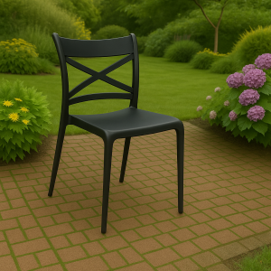 Vista ambientata Sedia da esterno in polipropilene in fibra di vetro colore Nero modello Scotland Totò Piccinni