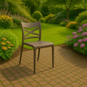 Vista ambientata Sedia da esterno in polipropilene in fibra di vetro colore Tortora modello Scotland Totò Piccinni