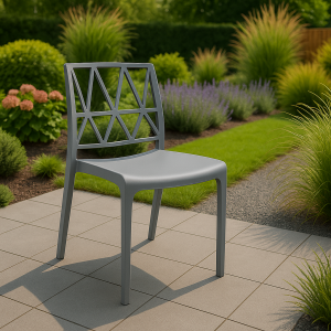 Vista ambientata Sedia in polipropilene Grigia design impilabile made in italy modello Bridge Totò Piccinni