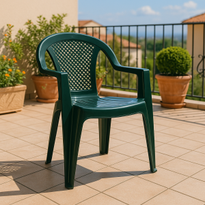 Vista ambientata Sedia da giardino per eventi e feste in polipropilene Verde design impilabile modello FESTA Totò Piccinni